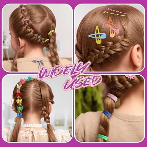 Teenitor Elastic Hair Ties, Hair Accessories for Girls, Colorful Baby Elastic Hair Bands Set Rubber Bands for Hair with Hair Clips thumbnail 5