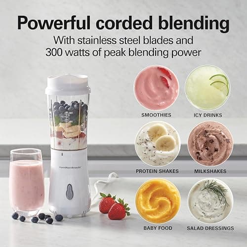Hamilton Beach Portable Blender for Shakes and Smoothies, 14 Oz BPA Free Travel Cup & Lid, Durable Stainless Steel Blades, Personal Smoothie Blender, White ( 51101V) thumbnail 4