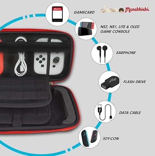 Sonix x Monchhichi Carrying Case for Nintendo Switch 2, Switch 1, Lite, OLED, Protective Travel Case with Game Cartridge Storage | Monchhichi Red Dot thumbnail 4