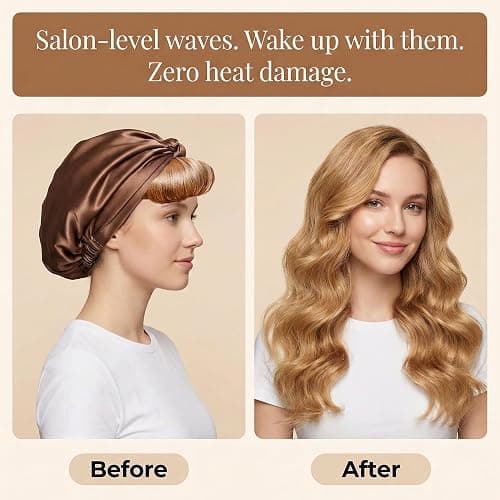 Heatless Curls Overnight Hair Curlers - 3PC No-Heat Curling Rod to Sleep In and Shower Cap,Velvet Hair Rollers with Satin Wrap thumbnail 3