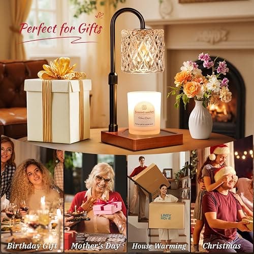 Hong-in Candle Warmer Lamp with Timer -Dimmable Adjustable Height Wax Melt Warmer for Jar Candles,Vintage Home Decor with Elegant Amber Glass,Birthday Gifts for Women, Mom, Friend thumbnail 7
