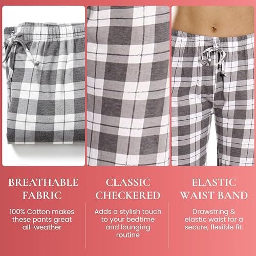 Just Love Women's 100% Cotton Plaid Pajama Pants, Jersey Knit Sleep and Lounge PJ Bottoms thumbnail 4