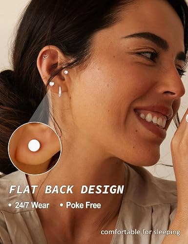 Hypoallergenic Gold Stud Earrings for Women - 14k Gold Plated Surgical Stainless Steel Flat back Earrings Set Small Huggie Hoop Flatback Earring for Sensitive Ears Screw Back Cartilage Piercing Jewelry thumbnail 3