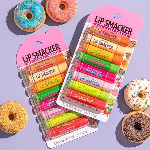 Lip Smacker Original & Best Holiday Flavored Lip Balm Party Pack, Oatmeal Cookie, Vanilla, Mango, Watermelon, Tropical Punch, Cotton Candy, Kiwi, Strawberry, Clear thumbnail 7