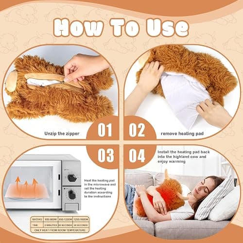 Highland Cow Stuffed Animals with Removable Microwave Heating Pad for Period Cramps Pain, Stress Relief, Weighted Stuffed Animals Lavender Scented Cow Plush for Sooth & Relax, Highland Cow Gifts thumbnail 5