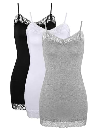 3 Pcs Women Long Camisoles Lace Tank Tops Neck Cami Adjustable Spaghetti Strap Lace Trim Tank Top for Women Wearing - Image 1