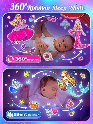 Little Mermaid Toys, 15 Soothing Sounds+18 Films+378 Colors Kids Night Light Projector, 360°+Remote+Cordless+Pink Mermaid Birthday Gifts for Girls, Princess Toys Princess Room Decor[Dreamy Packaging] thumbnail 8