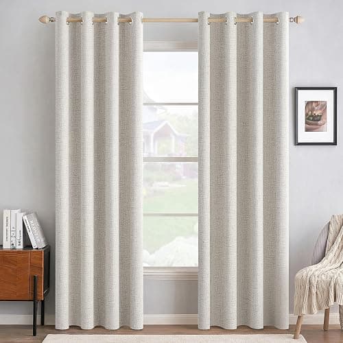 MIULEE 100% Blackout Linen Curtains for Bedroom 52x84 Inches Cream White | Room Darkening, Light Blocking, Thermal Insulated, Grommet Top, Linen Textured, Window Curtains for Living Room, 2 Panels - Image 1