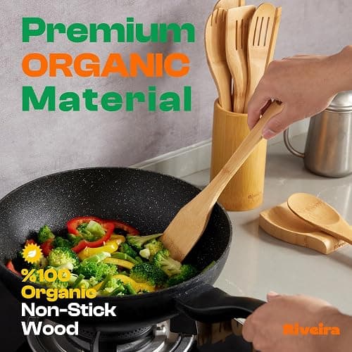 Riveira Bamboo Cooking Spoons 6-Piece – Wooden Cooking Utensils Set with Wooden Spoons for Cooking & Spatulas Wooden Utensil Sets – Premium Kitchen Utensils Set – Durable First Apartment Essentials thumbnail 2