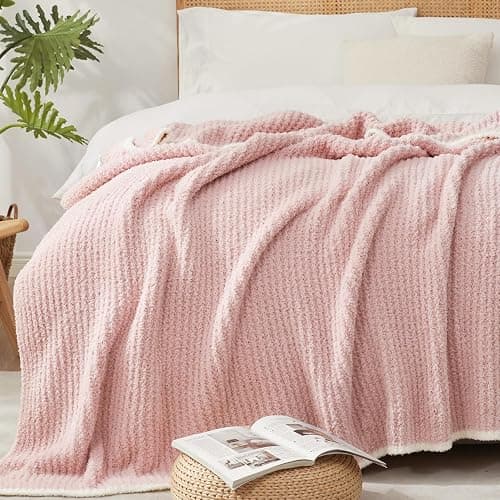Snuggle Sac Ultra Soft Waffle Throw Blanket for Couch Bed Sofa 50x60 inches, Reversible Pink Blanket Microfiber Fluffy Fuzzy Cozy Knit Throws for Women Mothers Birthday Gifts thumbnail 6