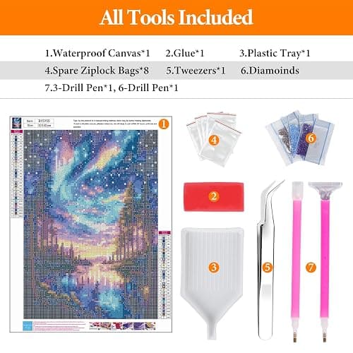 Offito Starry Sky Diamond Art Kits for Adults, 5D Aurora Lake Diamond Painting Kits for Beginners, Fantastic Landscapes DIY Full Drill Dots Gem Art Paint for Home Wall Decor 12 x 16 Inch thumbnail 5