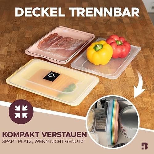 BUNDHEIM® Aufschnittboxen für Kühlschrank 4er Set | Aufschnittbox stapelbar ideal zur Wurst Aufbewahrung Kühlschrank | Frischhaltedosen mit Deckel inkl. Kreidestift und 4 Tafel-Etiketten (polychrom) thumbnail 5
