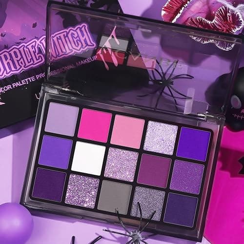 UCANBE Purple Eyeshadow Makeup Palette, 15 Colors Dark Smokey Shimmer Matte Metallic Glitter Eye Shadow Pallet, Violet Lavender Pink Make Up Kit for Cosplay Halloween Ursula Witch Costume Parties thumbnail 6