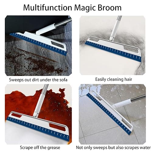 Multifunction Magic Air Broom, Silicone Broom with 56" Long Handle, 4 in 1 Rubber Squeegee Sweeper for Floor Bathroom Kitchen Shower Tile Pet Hair Fur Marble Glass Water Window Foam Cleaning (Blue) - Blue thumbnail 3