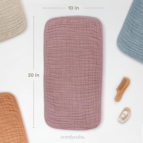 Comfy Cubs Muslin Burp Cloths 20x10" 10 Pack, Baby Burp Cloths - Multi Girl | Large, 6-Layer, Ultra Absorbent 100% Cotton Burp Cloths for Baby Drool and Messes - Soft, Safe & Gentle for Boys & Girls thumbnail 3