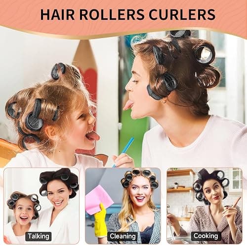 50Piece Hair Rollers set,Self Grip Hair Curlers for Long Medium Short Hair (6 Jumbo + 6 Large + 6 Medium + 6 Small + 1 Storage Bag) and 24Pcs Hair Clips /4-sizes 60 45 36 25mm thumbnail 5