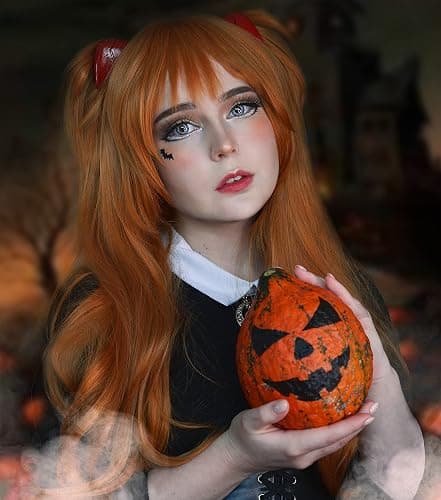 Wiggy Mermaid Ginger Orange Wig with Pigtails Cosplay Wig + Hairpin Anime Pigtails Womens Long Straight 2 Ponytails Halloween Hair Wigs + Cap thumbnail 7