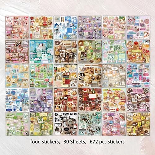 ZHIJIANHZ Kawaii Food Sticker Book Japanese Manga Style, 30 Pages of Cute Stickers for Scrapbooking Journal and Diaries, 4.9 x 4.9 Inch Adhesive Stickers thumbnail 5