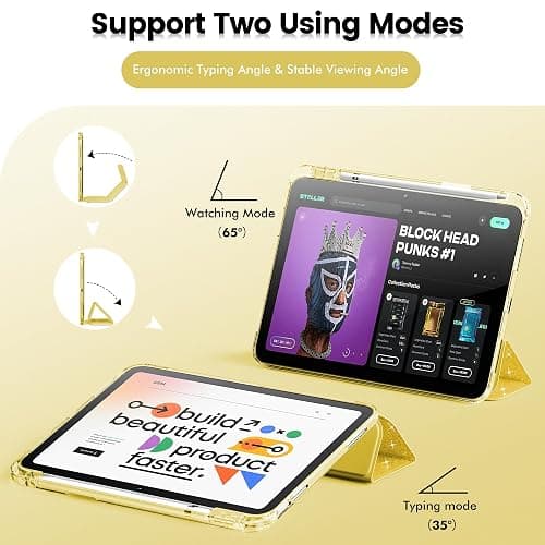 INFILAND Compatible with iPad A16 11th Generation 11 Inch 2025 Case, iPad Case 10th Generation 10.9 Inch, Glitter Cover with Sparkly Clear Back, Pencil Holder, for Kids Girls (Golden Yellow) thumbnail 8
