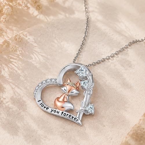 LOVASNOW Heart Animal Necklace 925 Sterling Silver Panda/Sheep/Duck/Koala/Pig Pendant Necklace with Colored Zircon Animal Jewelry Gift for Women Mom Her thumbnail 3