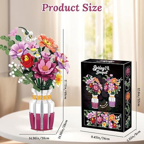 Loyratche Dual-Tone Vase Flowers Bouquet Building Set, Artificial Flower Block Toys for Adults & Women Botanicals Collection for Home and Office Decor (1278 PCS) thumbnail 6