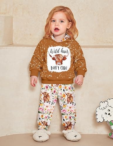 KANGKANG Toddler Baby Girl Clothes Hoodie Sweatshirts Print Pants 2 Piece Outfits Cute Fall Winter Clothing Set thumbnail 3