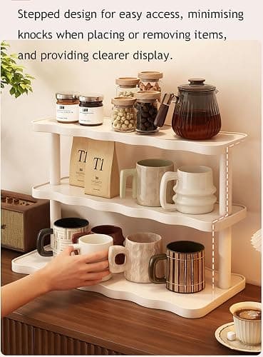 JORCEDI Bamboo multi-Tier Storage Shelf - Space-Saving Wooden Organizer with Large Tabletop, Heavy-Duty Load Capacity for Kitchen, Bathroom & Living Room (Warm White,3 Tier) thumbnail 7
