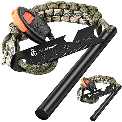 Clwryviduu Survival Fire Starter, 4 Inch Ferro Rod, Flint Fire Starters | For Hiking and Camping, Flint and Steel Survival Tool with Paracord, 5,500°F Sparks in Any Weather & Emergency Whistle - Image 1