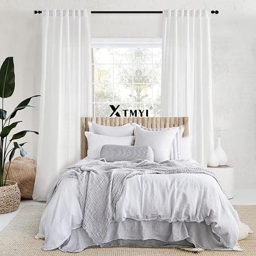 XTMYI White Curtains 84 Inches Long,Linen Semi Sheer Boho Light Filtering Textured Farmhouse Cotton Curtains for Bedroom Living Room 2 Panels Set,Back Tab Hooks Pleated thumbnail 8