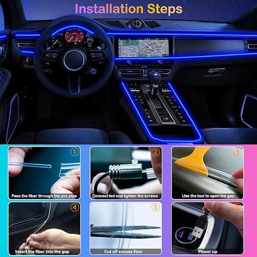 Interior Car LED Strip Lights, RGB 6 in 1 Ambient Lighting Kits with 315 inches Fiber Optic, 16 Million Colors Music Sync USB Car Interior Lights with Wireless APP/Button/RF Remote Control (6 in 1) thumbnail 6