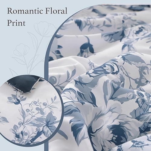 BLOOMHAVEN Full Comforter Set -7 Pieces Floral Blue Comforter Set for All Seasons, Bed in a Bag Full with Botanical Flowers Comforter, Sheets, Pillowcases & Shams thumbnail 7
