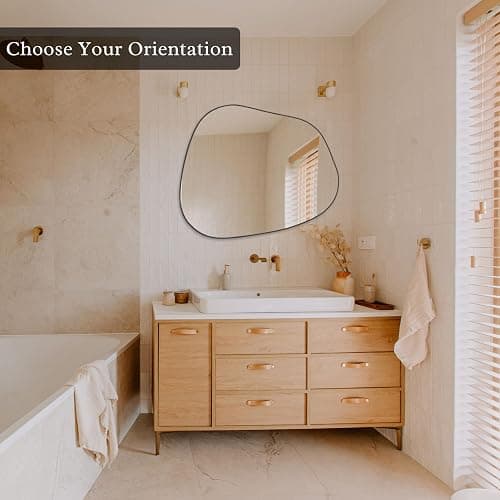 PERFNIQUE Irregular Wall Mirror Asymmetrical Mirror, 32''x24'' Black Mirror for Bathroom Bedroom Living Room Entryway, Decorative Modern Wall Decor, Wall Mounted (Black, 32''x24'') thumbnail 3