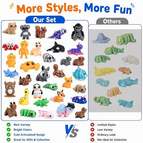Zaviroxel 150 PCS Mini 3D Printed Animals Bulk, Articulated Fidget Toys | Small 3D Printed Animal Figures for kids, Sensory Toys, Party Favors, Classroom Rewards, Birthday Goodie Bag Stuffers thumbnail 5