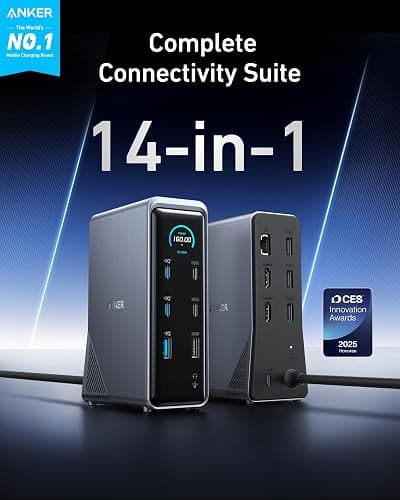 Anker Prime Docking Station, 14-Port with 160W Max Output, 10Gbps Fast Data Transfer, Real-Time Smart Interface, Audio and Ethernet Ports, Dual 4K Displays for Dell, HP, Lenovo and More thumbnail 2
