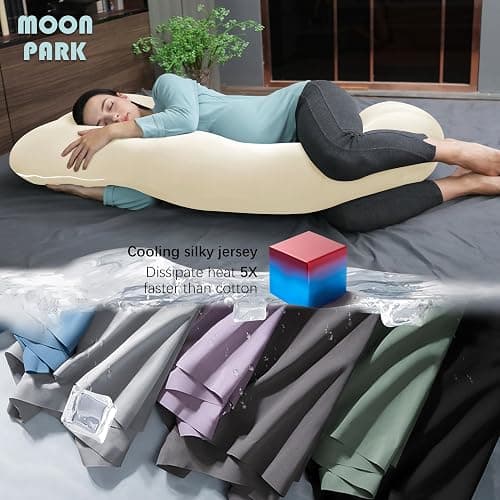 MOON PARK Pregnancy Pillows for Sleeping - U Shaped Full Body Maternity Pillow with Removable Cover - Support for Back, Legs, Belly, HIPS - 57 Inch - Ivory - Cooling Cover thumbnail 4