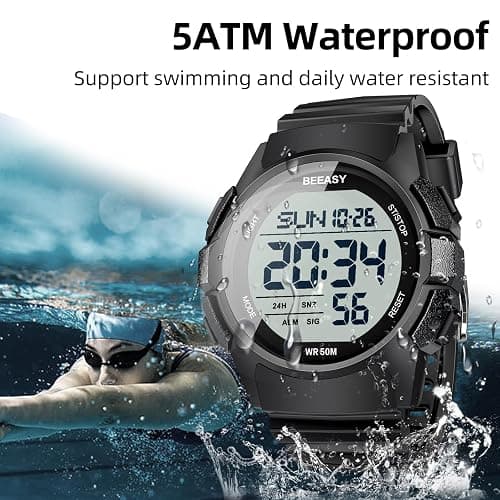 Beeasy Men Digital Sports Watch,Waterproof Watch with Stopwatch Countdown Timer Alarm Function Dual Time Rubber Strap Wrist Watch for Men/Student thumbnail 2