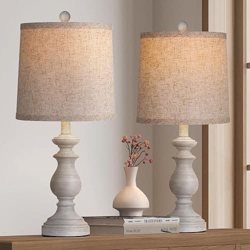 PARTPHONER Traditional Table Lamp Set of 2, Rustic Farmhouse Table Lamps for Living Room Bedroom, 22" Bedside Desk Lamps Vintage Nightstand Lamps with Linen Shades, Antique Grey - Image 1