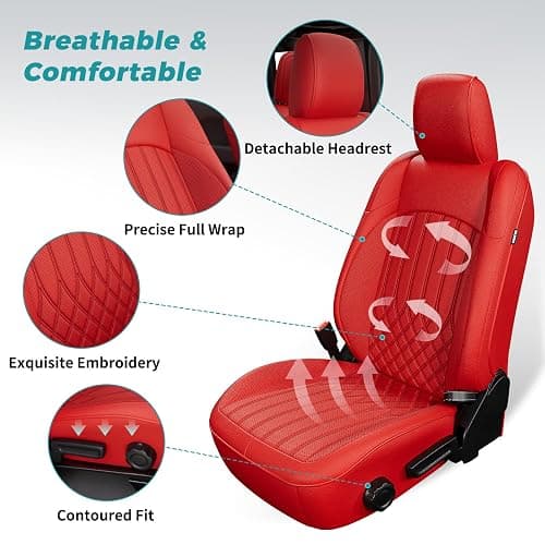FEINEPRO for Jeep Wrangler Seat Covers 4 Door JL 2026 2025 2024 2023 2022 2021 2020 2019 2018 Custom Seat Cover Full Set Faux Leather Without Rear Cup Holder - Red thumbnail 3