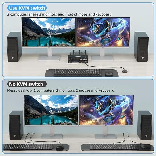 KVM Switch 2 Monitores 2 PC 8K Displayport + HDMI USB 3.0 KVM Conmutador para dos monitores, soporta 8K @ 60Hz, 4K @ 120Hz para 2 ordenadores que comparten teclado, ratón y monitor thumbnail 5