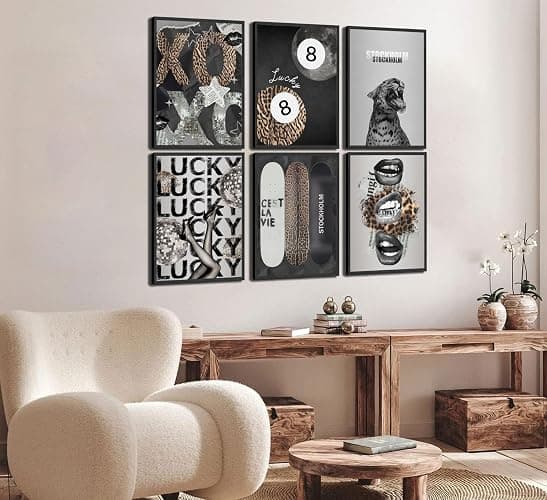 6Pcs Trendy Leopard Wall Art Stockholm Style Posters Prints Funky Cheetah Canvas Wall Decor Lucky 8 Ball Painting Pictures for Girls Bedroom Apartment Dorm Unframed thumbnail 4