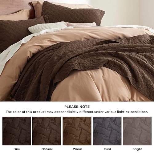 Bedsure Quilts Queen Size - Lightweight Bedspreads Queen Size with Basket Weave Pattern, Soft Quilt Bedding Set, Brown Comforter Set Coverlet for All Seasons with 2 Pillow Shams (90" x 96") thumbnail 6