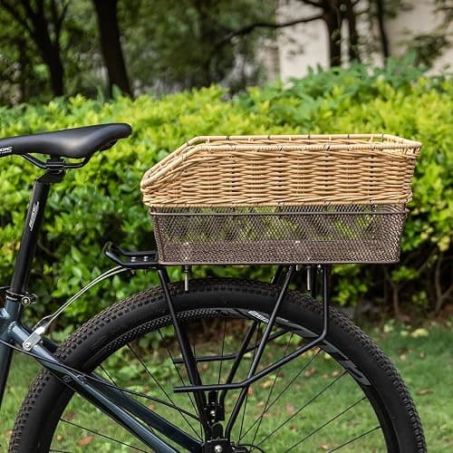 CXWXC Rear Bike Basket - Large Bicycle Rear Basket with Cargo Net and Waterproof Cover, Hand-Woven Baskets Rear Large Capacity thumbnail 7