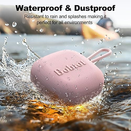 Bobtot Portable Wireless Bluetooth Speaker, IPX7 Waterproof Speakers with 16H Playing Time, Loud Stereo Sound, Built-in Mic, TWS, Small Size with Carry Lanyard, Pink thumbnail 3