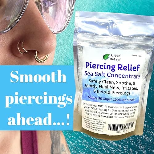 Urban ReLeaf PIERCING RELIEF Sea Salt Concentrate Aftercare, 6 oz | Makes 90 Cups, Dead Sea Salt, Tea Tree, Rosemary, Clean & Soothe Irritated Piercings, Keloid Bump Treatment thumbnail 5