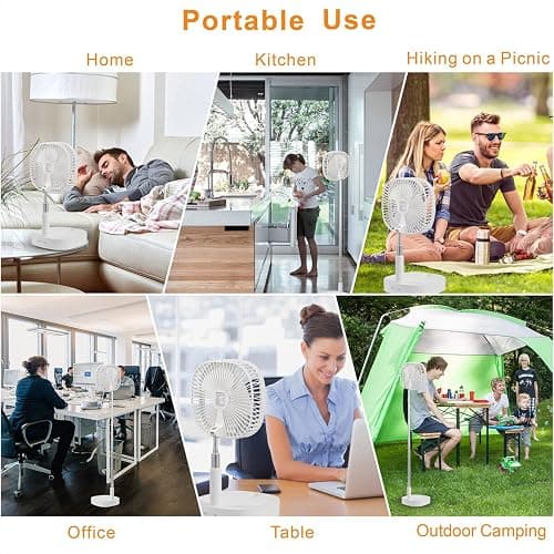 Magesh Portable Pedestal Fan - Foldaway Standing Fan Foldable Desk Fan, Use 7200Mah Rechargeable Battery, Remote Control Telescopic 4 Speed Quiet Timer Fan for Home Kitchen Outdoor Camping (White) thumbnail 3