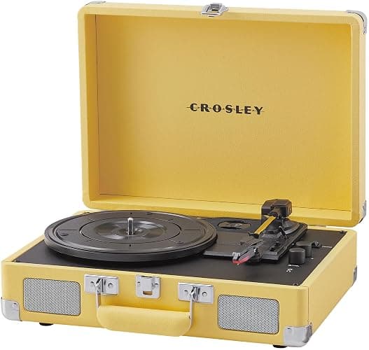 Crosley CR8005F-LY Cruiser Plus Vintage 3-Speed Bluetooth in/Out Suitcase Vinyl Record Player Turntable with Built-in Speakers, Lemon Yellow thumbnail 15