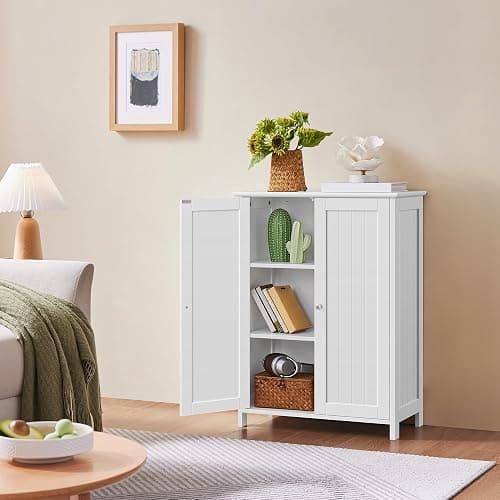 Yaheetech Bathroom Floor Cabinet, Modern Storage Freestanding Organizer Cabinet with Adjustable Shelves & Double Doors, 3-Tier Home Living Room Furniture, White thumbnail 9