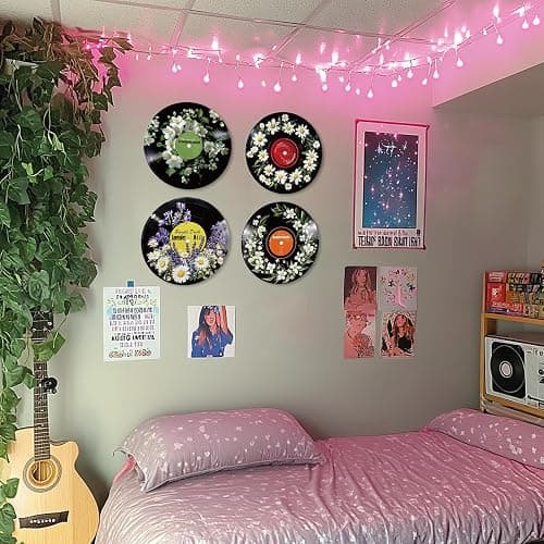 twinklemon 4 Pcs Flower & Grass Theme Vinyl Record Wall Decor, Self Adhesive Fake Music Records Album Posters, Botanical Style Music Wall Art Sticker for Grunge Room Bedroom Decorations thumbnail 7