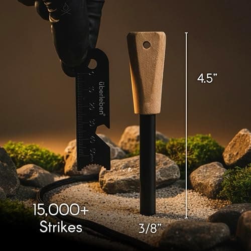 überleben Ferro Rod Fire Starter for Survival w/Fire Striker (Up to 20,000 Strikes) - Compact Fire Steel for Hiking, Emergency Kit - Waterproof Flint and Steel - Camping Ferrocerium Rod with Striker thumbnail 2