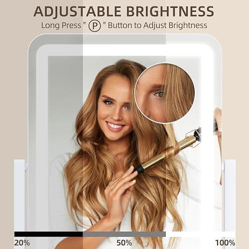 FENNIO Rounded Corner Lighted Vanity Mirror, 17" x 13" Makeup Mirror with Lights, 10X Magnifying Mirror, 3 Color Dimmable LED, Touch Control, Aluminum Stand, White thumbnail 5